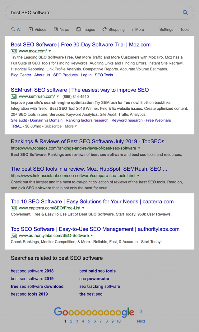 نمایش ad  در بالا و پایین serp