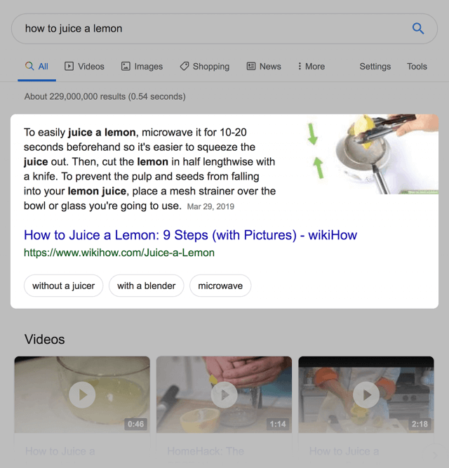 Featured Snippet در serp