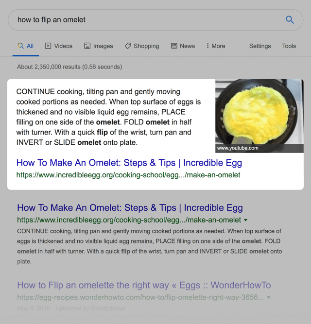 وجود featured snippet در serp